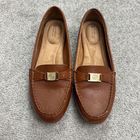 Giani Bernini Dailyn Leather Flats Loafers Womens 8.5 Brown Memory Foam Classic - Picture 1 of 14